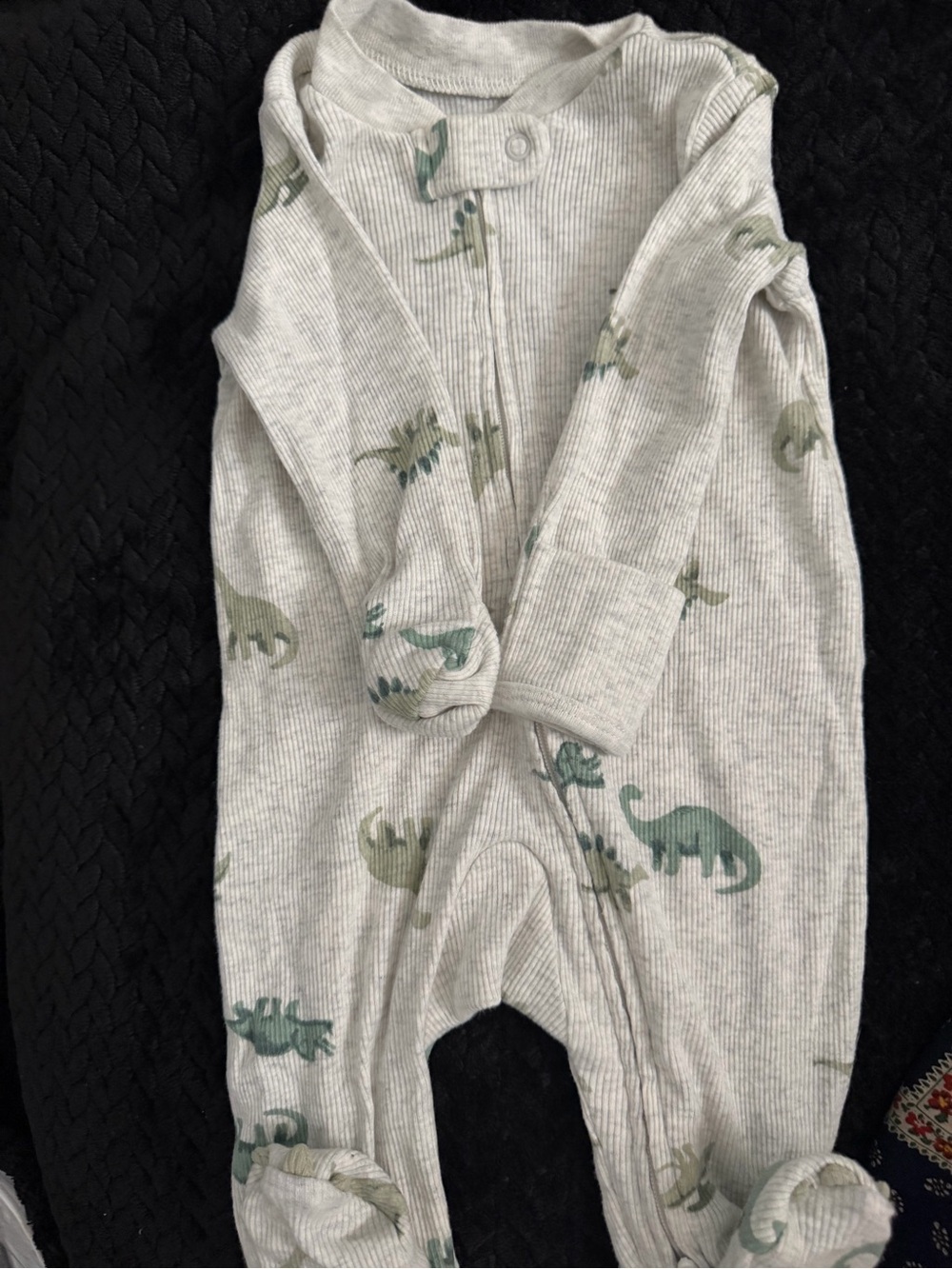 Carter's Gray Ribbed One-Piece with Green Dino Print